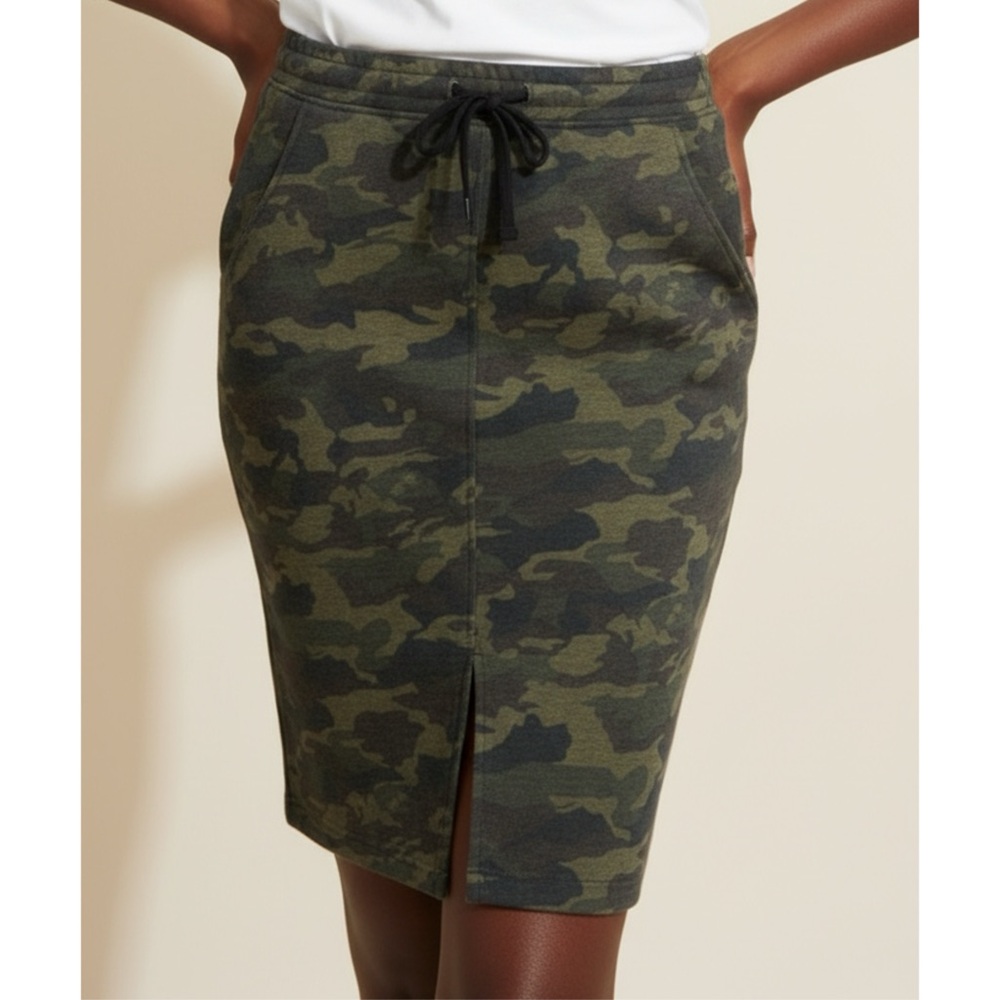 Military Skirt Gartered Waist Front Cut Pencil Midi‎ Wool Stretch Pocket
